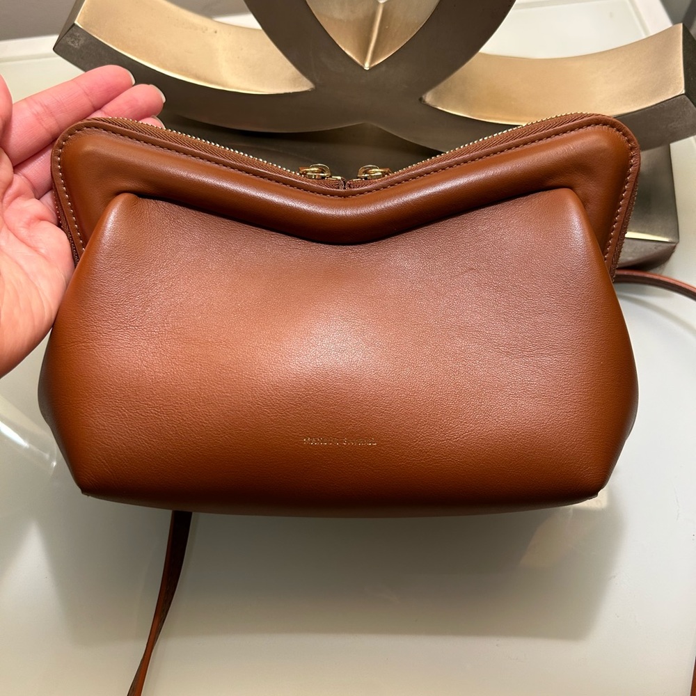 Mansur Gavriel $745 Mini M Frame Brown Leather Crossbody Clutch purse - Picture 4 of 5